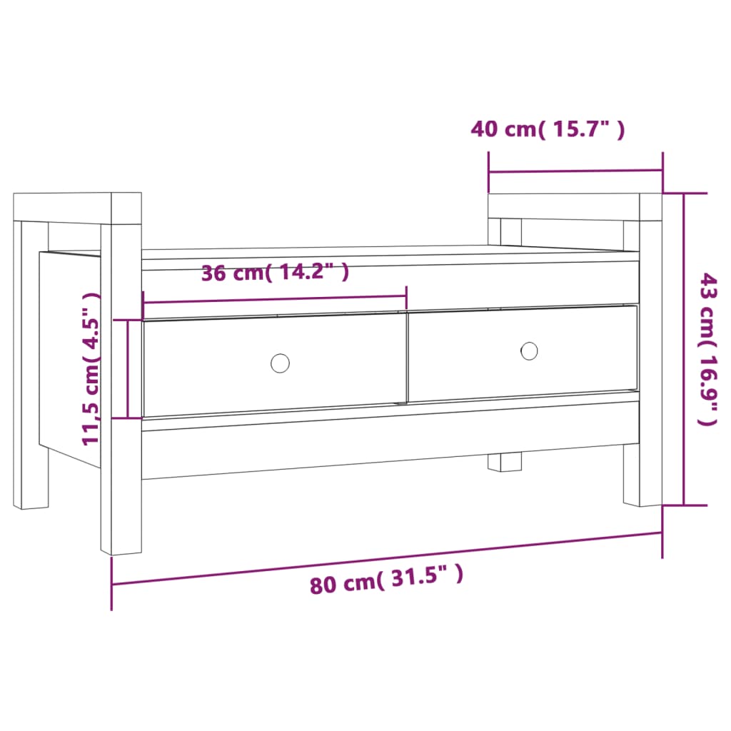 Gangbenk 80x40x43 cm heltre furu