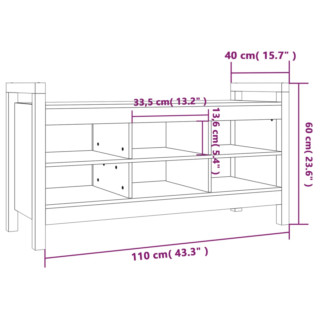 Gangbenk honningbrun 110x40x60 cm heltre furu