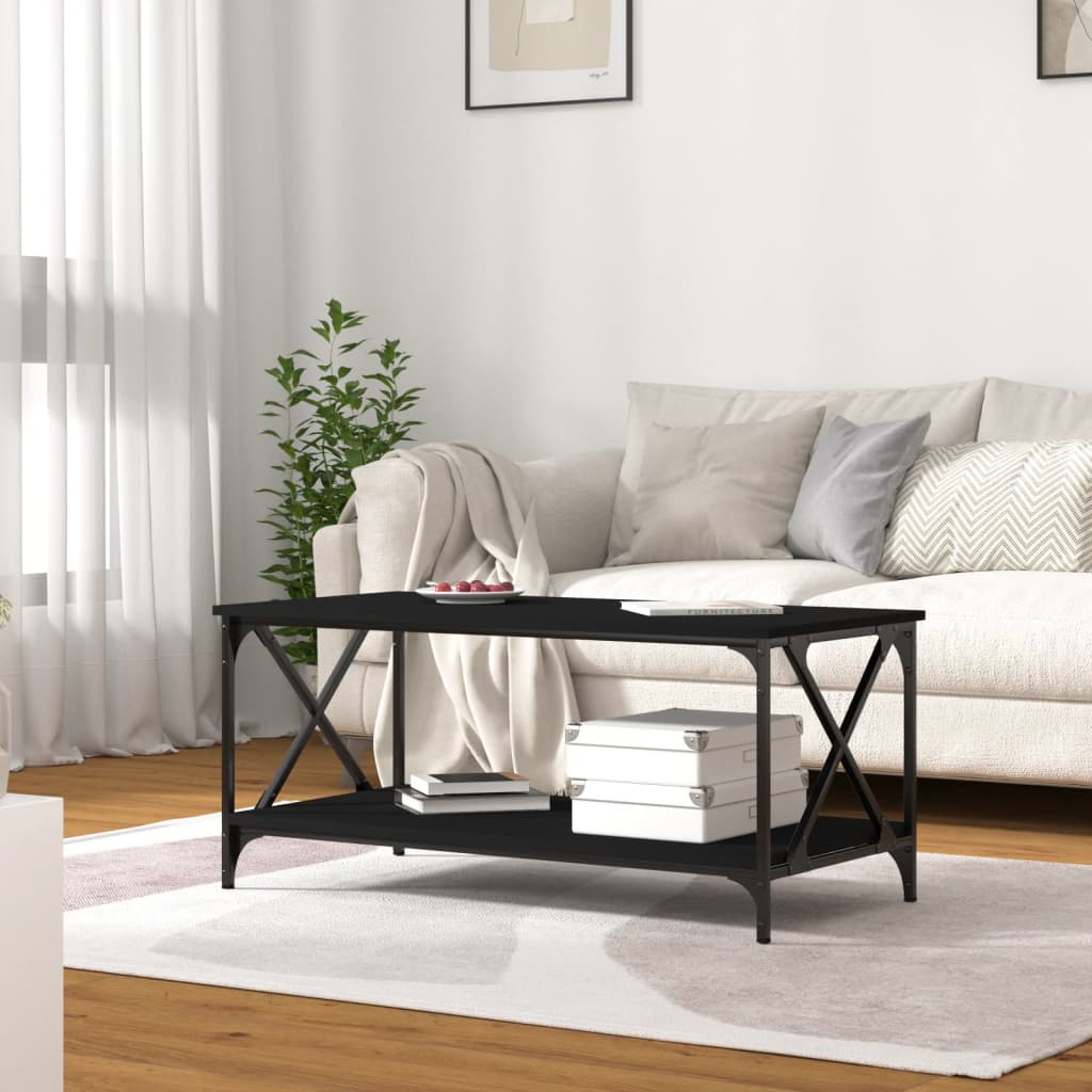 Salongbord svart 100x50x45 cm konstruert tre og jern