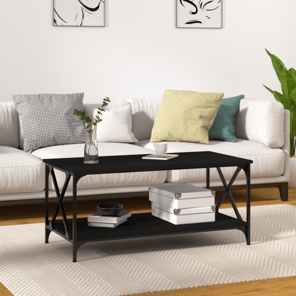Salongbord svart 100x50x45 cm konstruert tre og jern