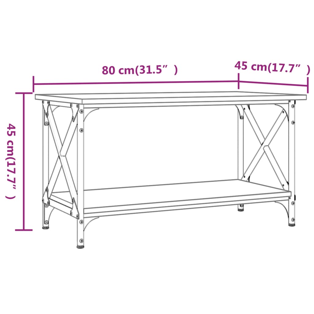 Salongbord sonoma eik 80x45x45 cm konstruert tre og jern