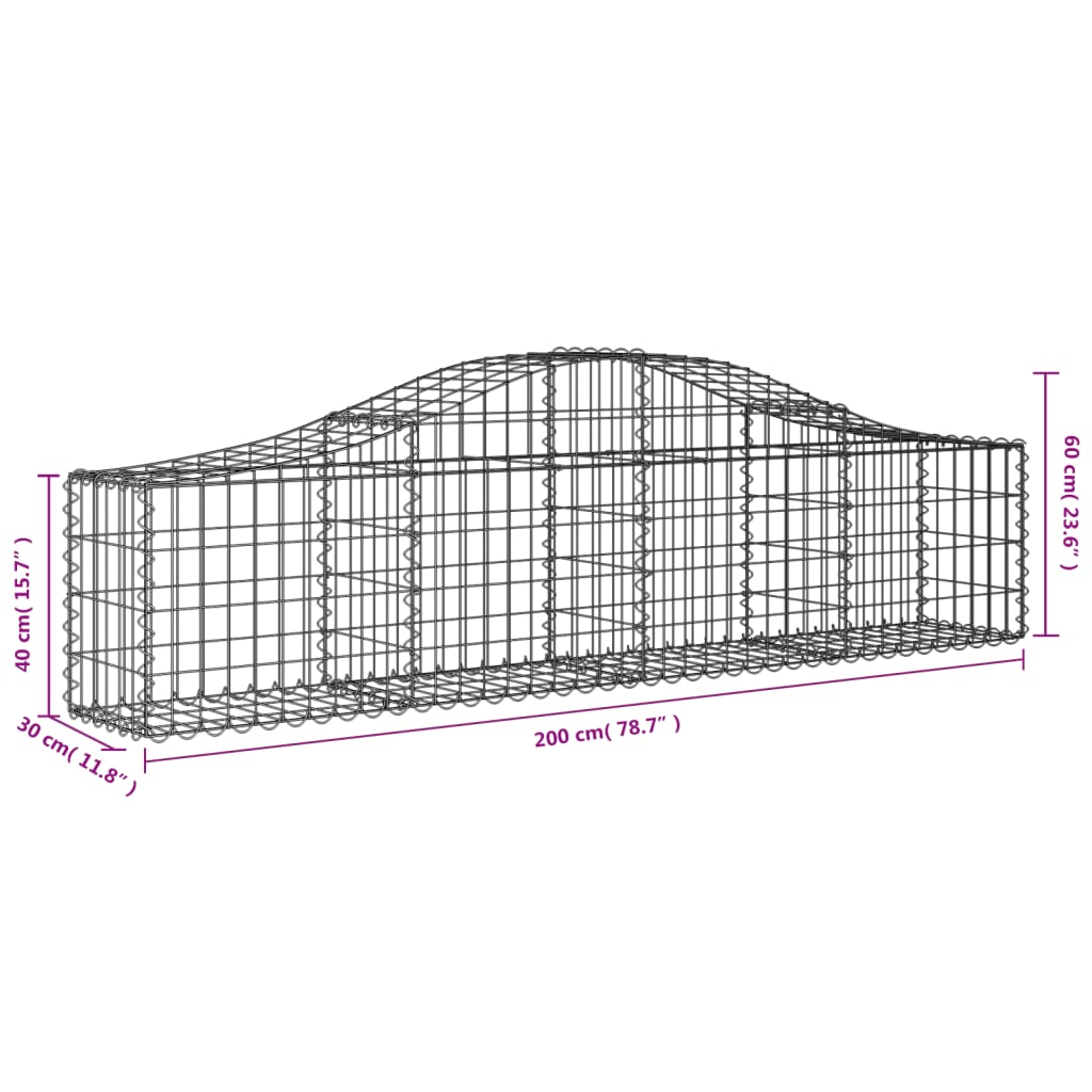 Gabionkurver buede 14 stk 200x30x40/60 cm galvanisert jern