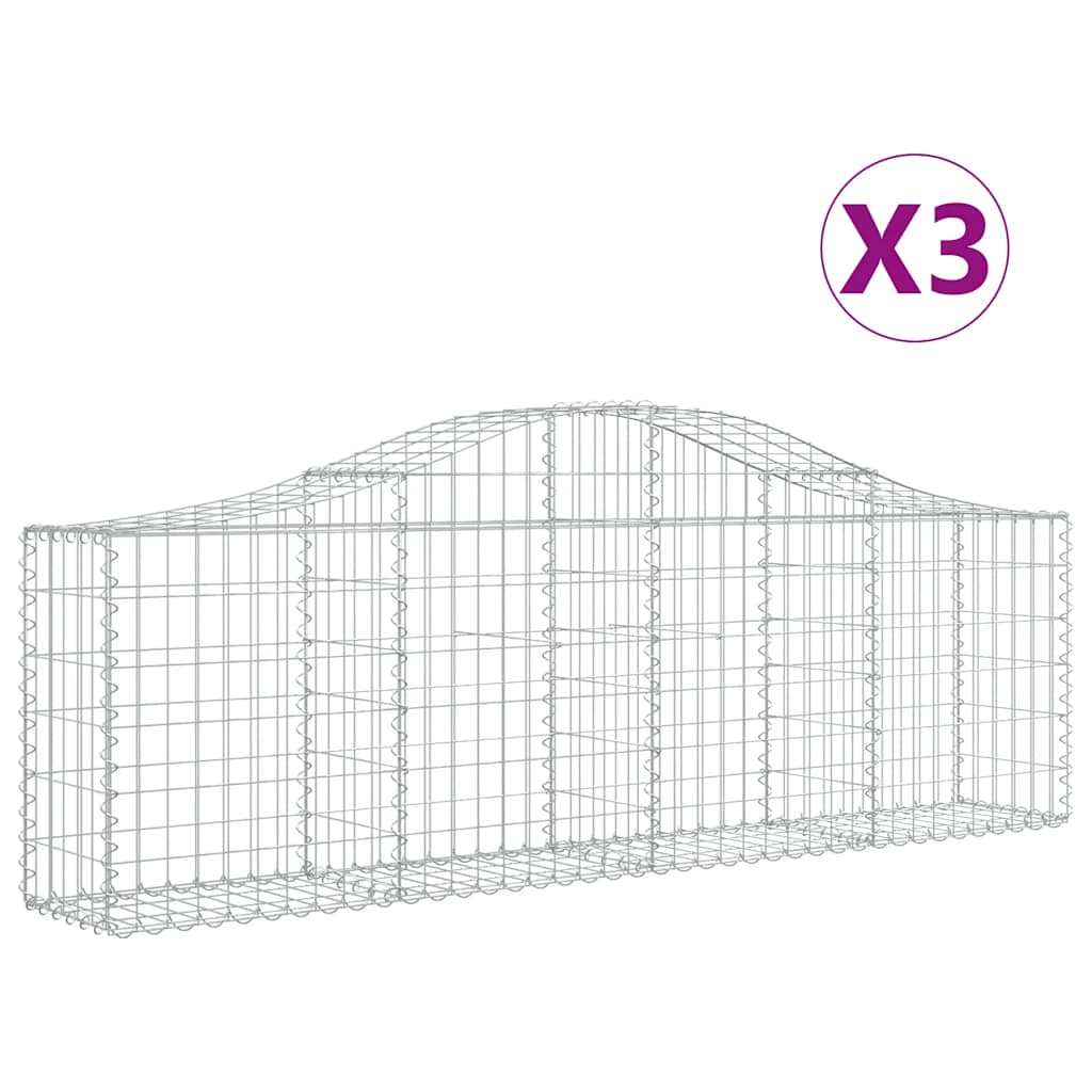 Gabionkurver buede 3 stk 200x30x60/80 cm galvanisert jern