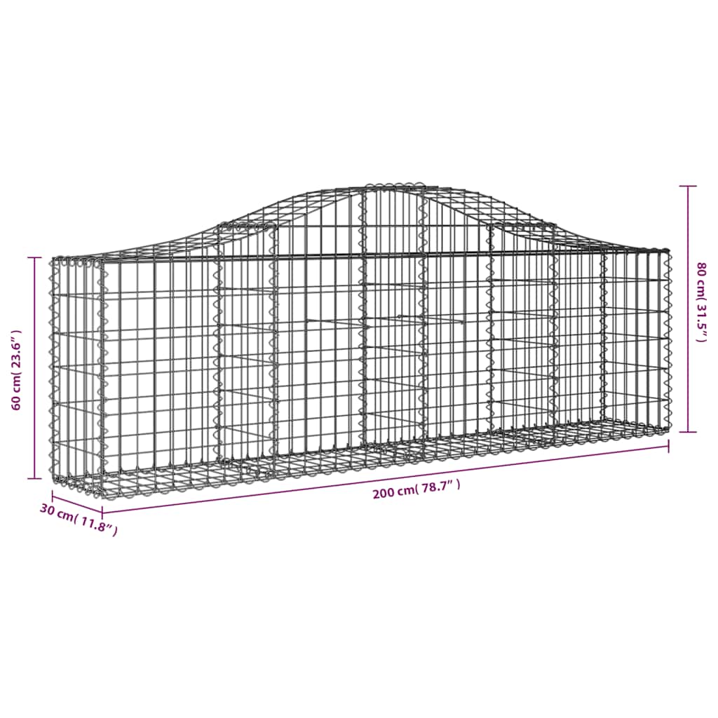 Gabionkurver buede 3 stk 200x30x60/80 cm galvanisert jern