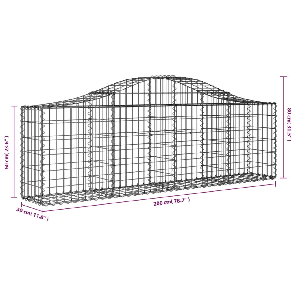 Gabionkurver buede 5 stk 200x30x60/80 cm galvanisert jern