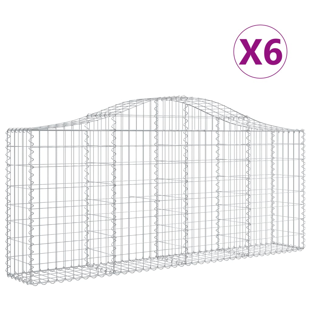 Gabionkurver buede 6 stk 200x30x80/100 cm galvanisert jern