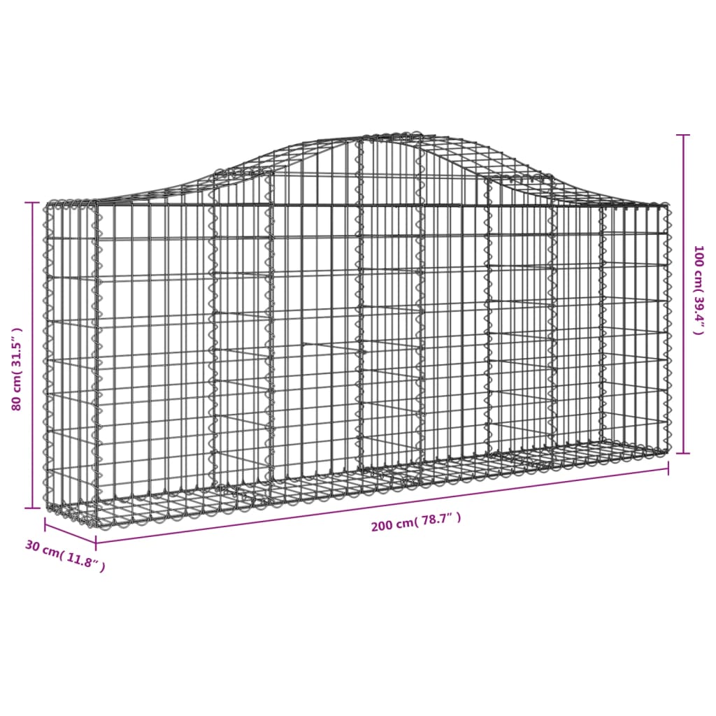 Gabionkurver buede 15 stk 200x30x80/100 cm galvanisert jern