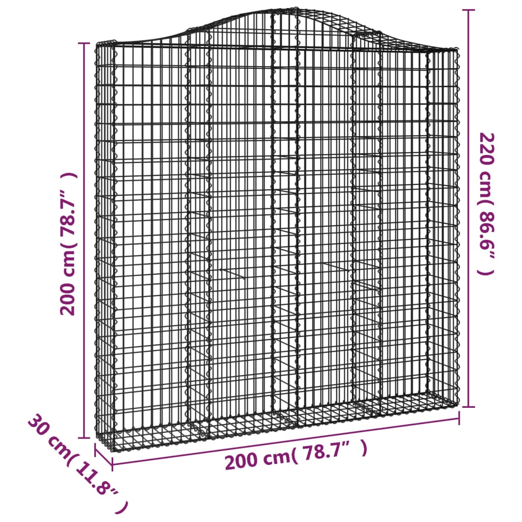 Gabionkurver buede 3 stk 200x30x200/220 cm galvanisert jern