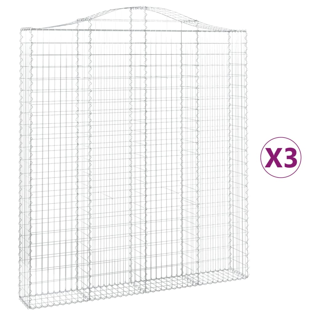 Gabionkurver buede 3 stk 200x30x220/240 cm galvanisert jern vidaXL