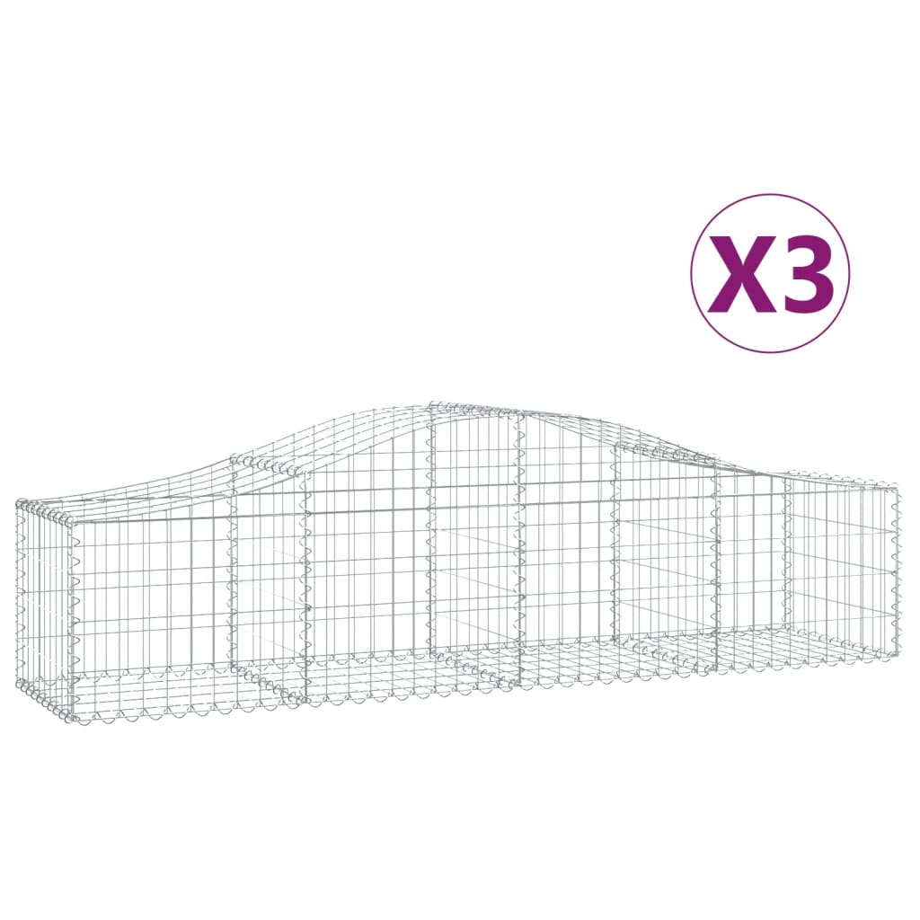 Gabionkurver buede 3 stk 200x50x40/60 cm galvanisert jern
