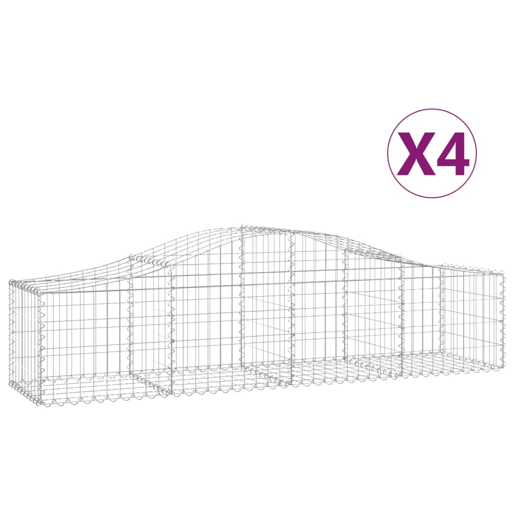 Gabionkurver buede 4 stk 200x50x40/60 cm galvanisert jern