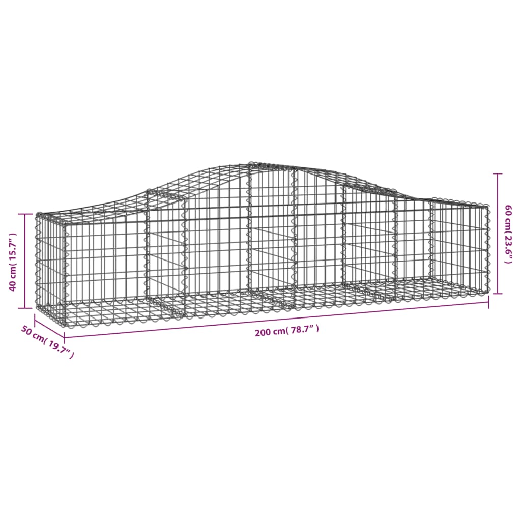 Gabionkurver buede 9 stk 200x50x40/60 cm galvanisert jern