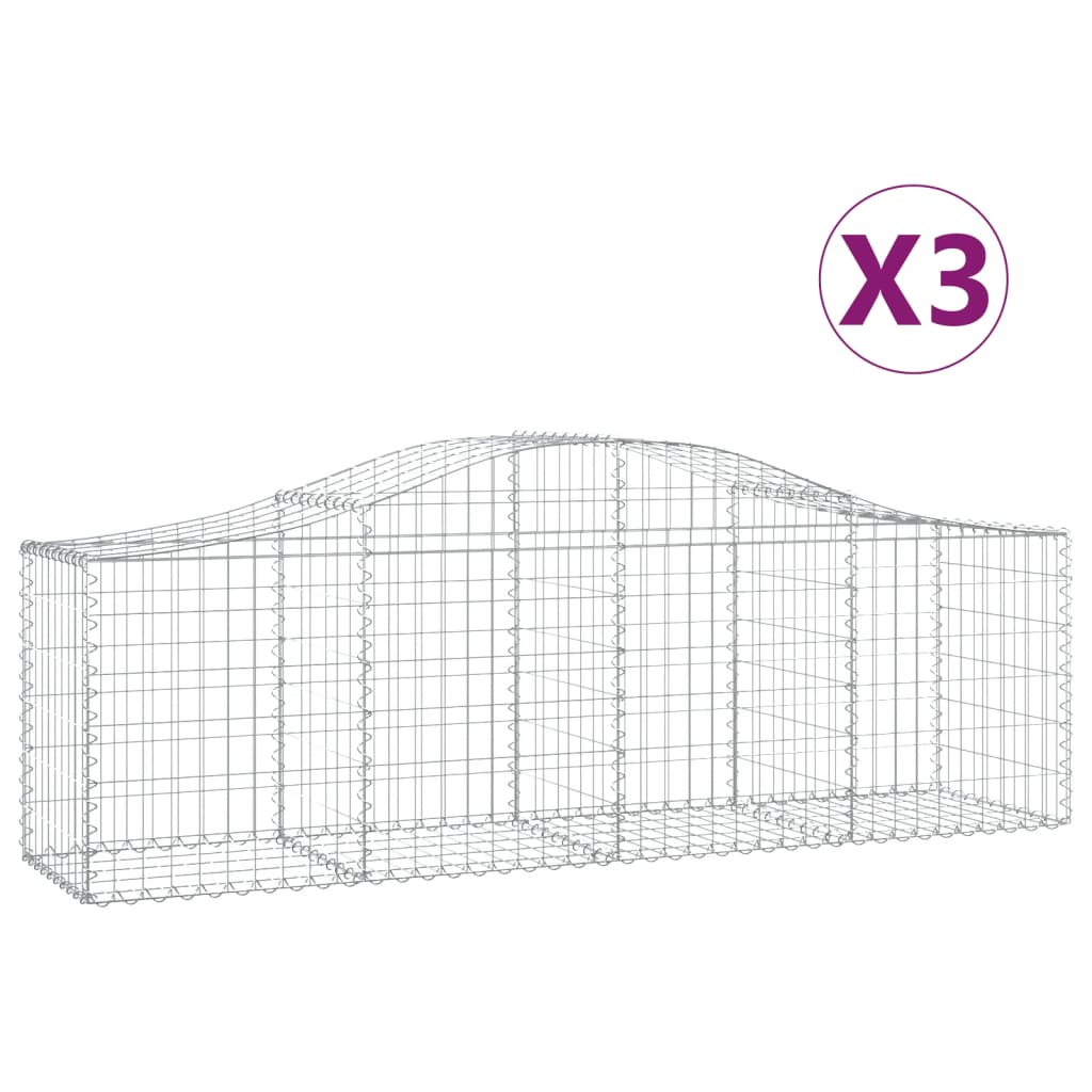 Gabionkurver buede 3 stk 200x50x60/80 cm galvanisert jern