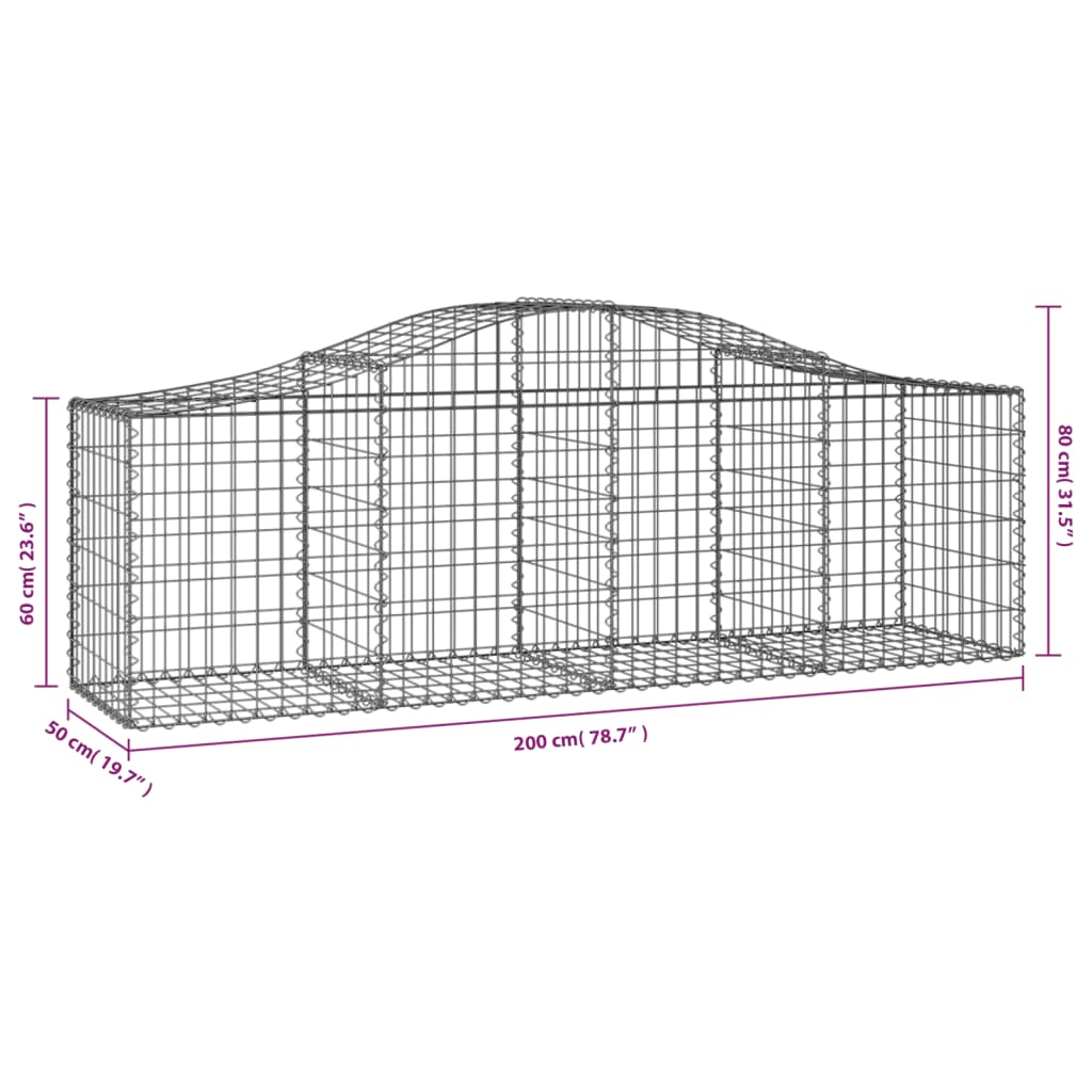 Gabionkurver buede 3 stk 200x50x60/80 cm galvanisert jern
