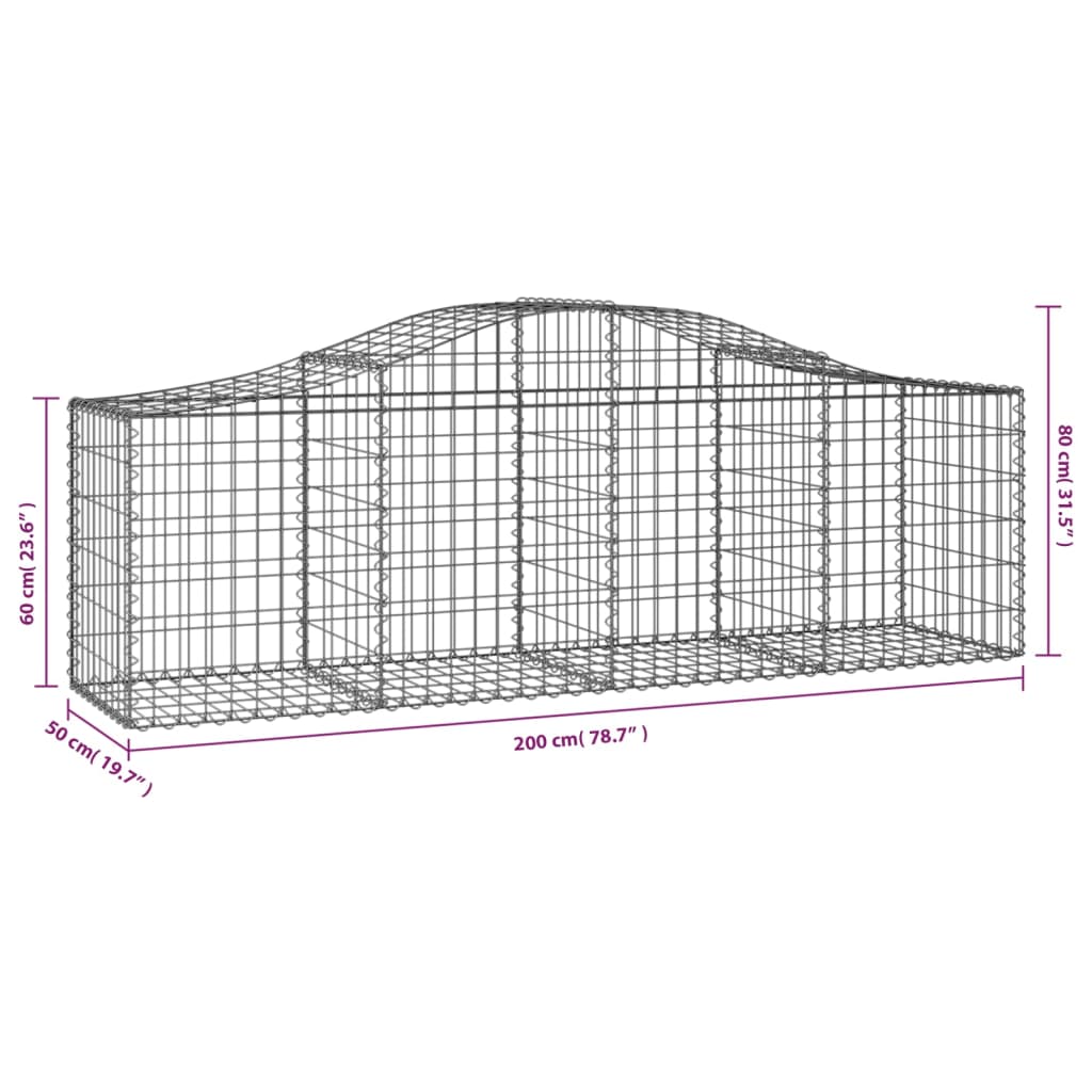 Gabionkurver buede 6 stk 200x50x60/80 cm galvanisert jern