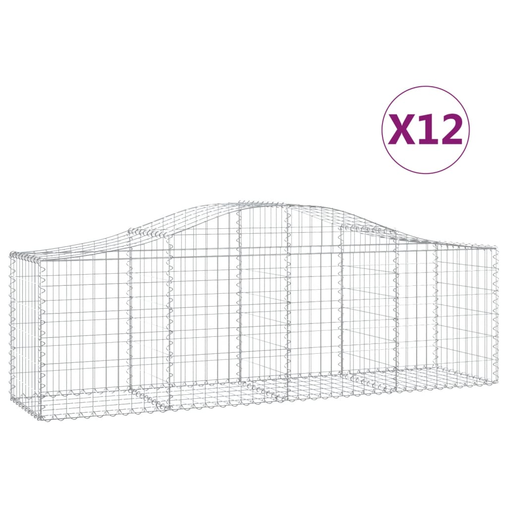 Gabionkurver buede 12 stk 200x50x60/80 cm galvanisert jern