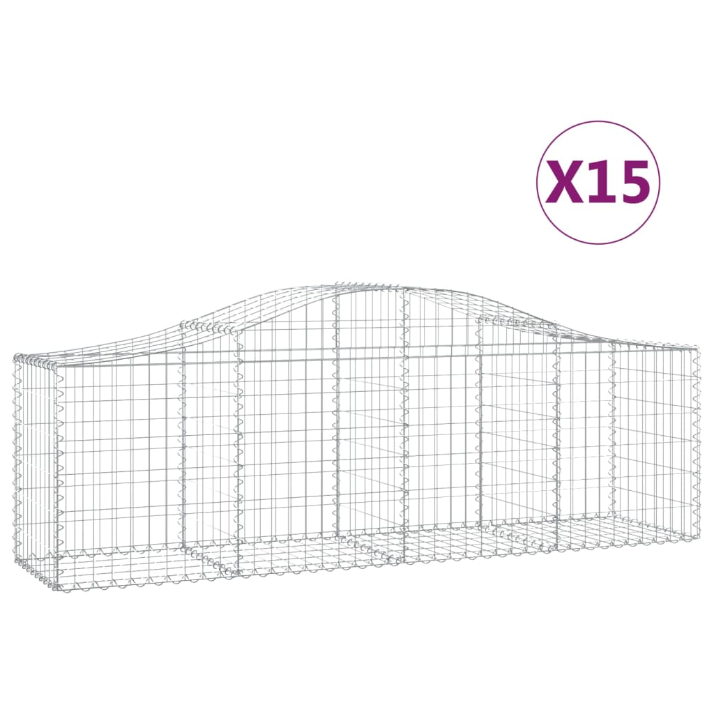 Gabionkurver buede 15 stk 200x50x60/80 cm galvanisert jern