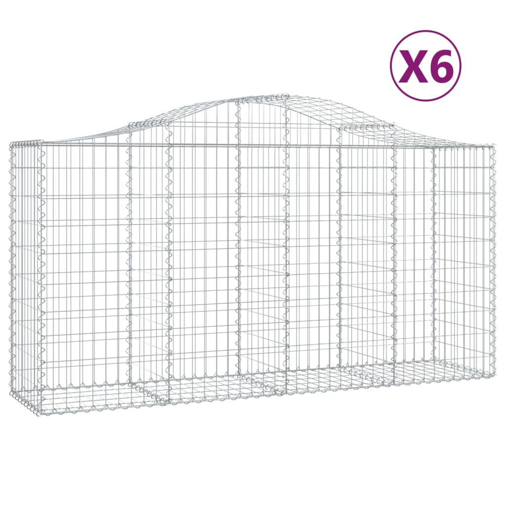 Gabionkurver buede 6 stk 200x50x100/120 cm galvanisert jern