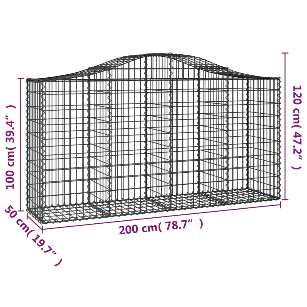 Gabionkurver buede 20 stk 200x50x100/120 cm galvanisert jern