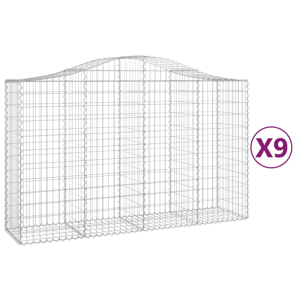 Gabionkurver buede 9 stk 200x50x120/140 cm galvanisert jern