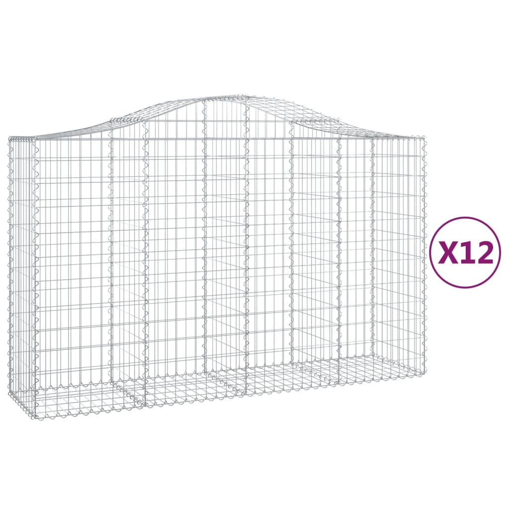 Gabionkurver buede 12 stk 200x50x120/140 cm galvanisert jern