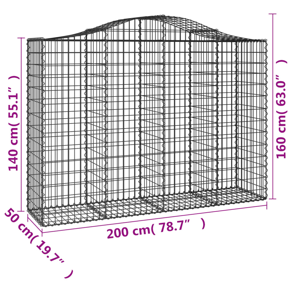 Gabionkurver buede 14 stk 200x50x140/160 cm galvanisert jern