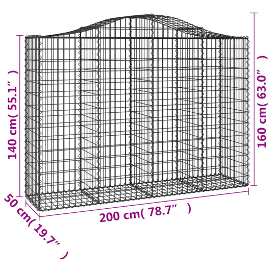 Gabionkurver buede 14 stk 200x50x140/160 cm galvanisert jern