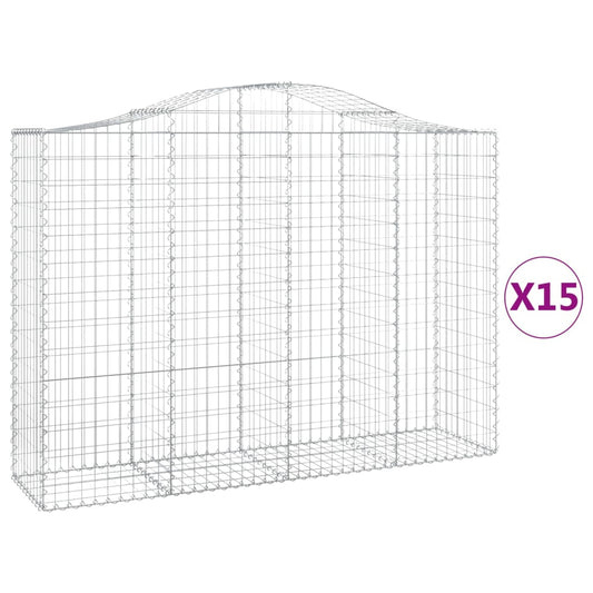 Gabionkurver buede 15 stk 200x50x140/160 cm galvanisert jern