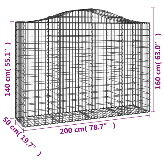 Gabionkurver buede 25 stk 200x50x140/160 cm galvanisert jern