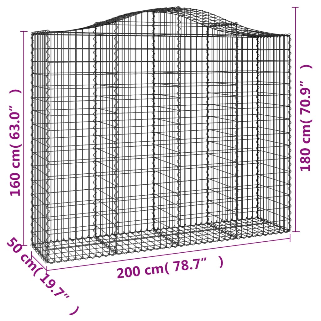 Gabionkurver buede 7 stk 200x50x160/180 cm galvanisert jern