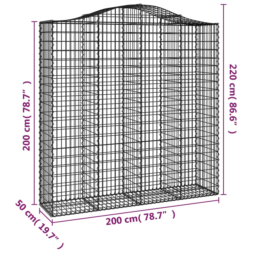 Gabionkurver buede 4 stk 200x50x200/220 cm galvanisert jern