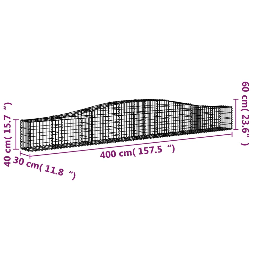 Gabionkurver buede 7 stk 400x30x40/60 cm galvanisert jern