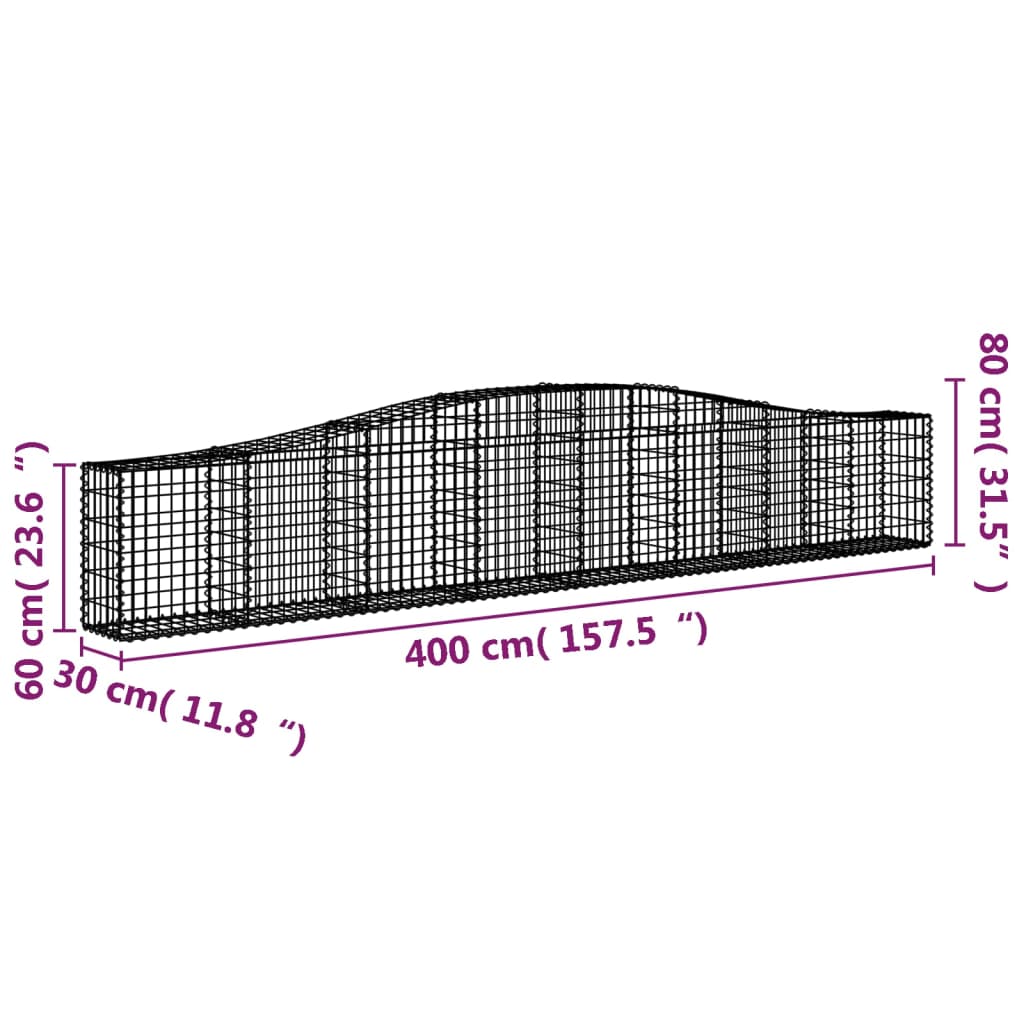 Gabionkurver buede 7 stk 400x30x60/80 cm galvanisert jern