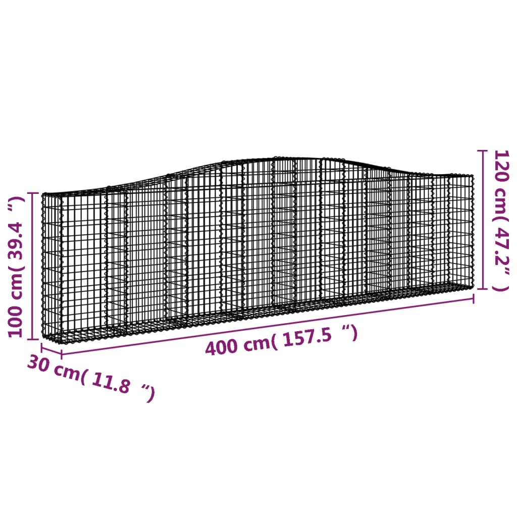 Gabionkurver buede 8 stk 400x30x100/120 cm galvanisert jern