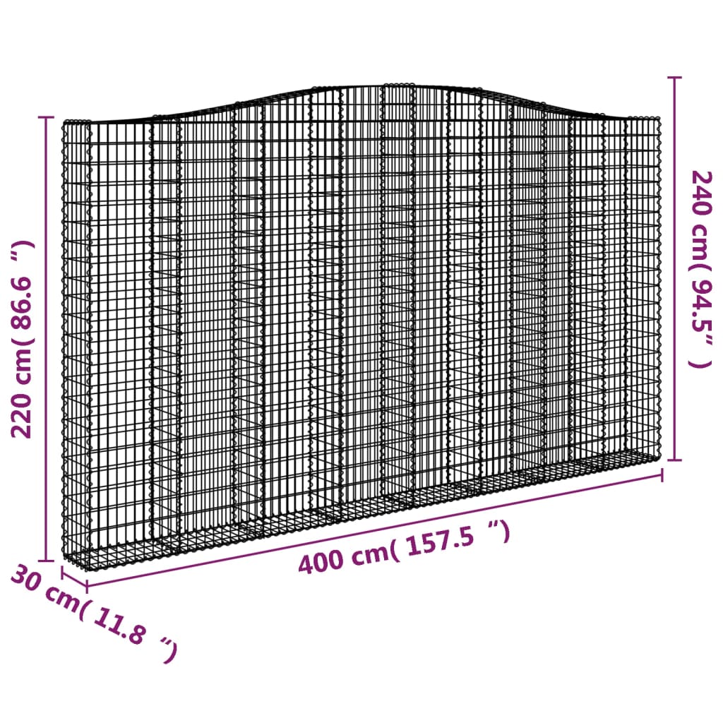 Gabionkurver buede 2 stk 400x30x220/240 cm galvanisert jern