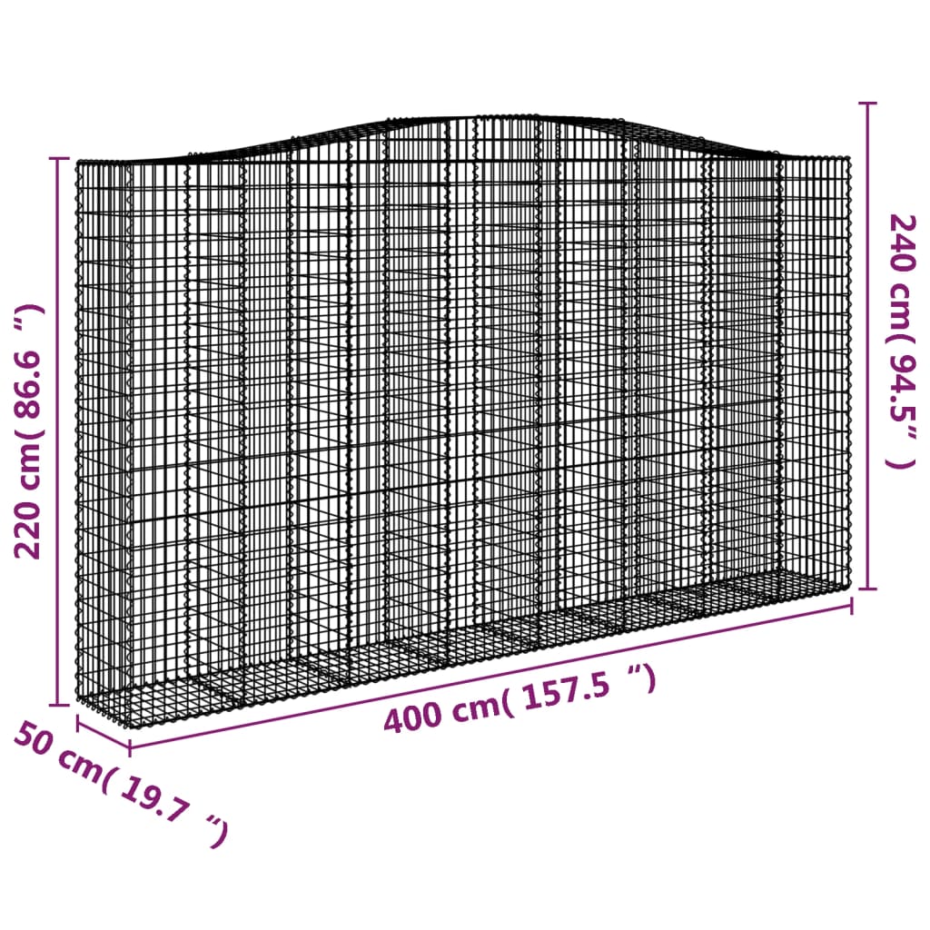 Gabionkurver buede 2 stk 400x50x220/240 cm galvanisert jern