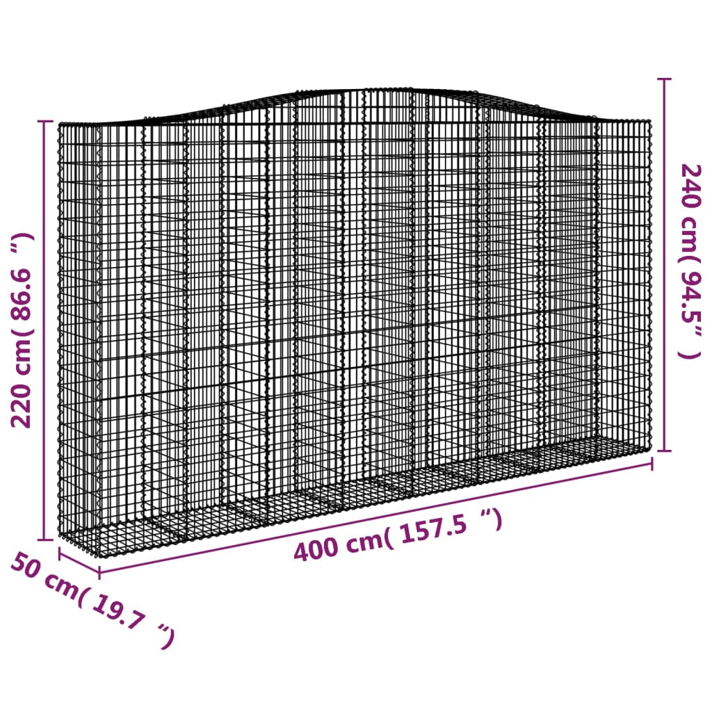 Gabionkurver buede 5 stk 400x50x220/240 cm galvanisert jern
