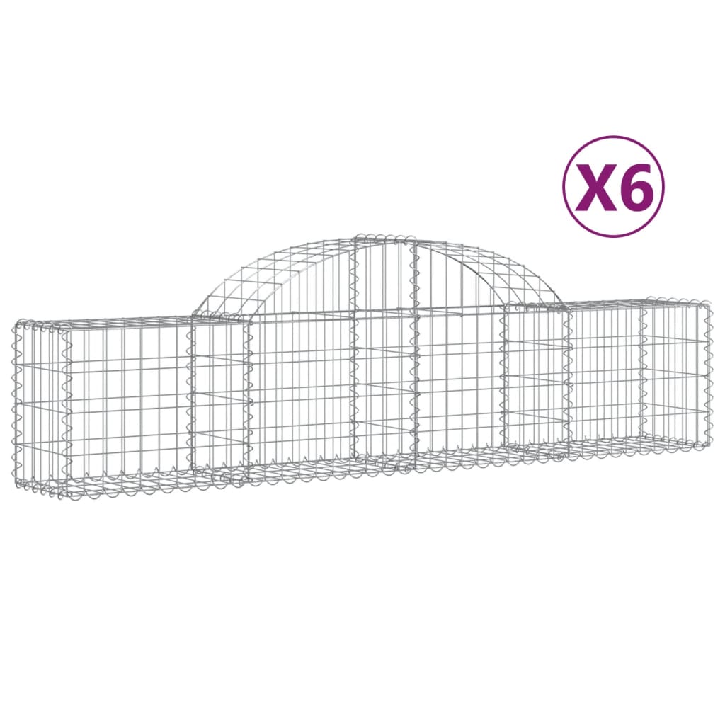 Gabionkurver buede 6 stk 200x30x40/60 cm galvanisert jern
