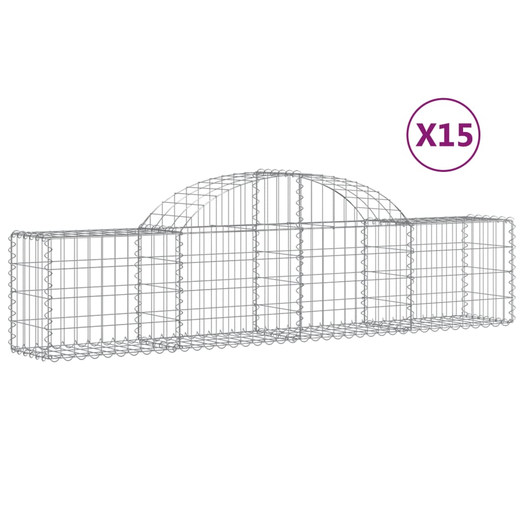 Gabionkurver buede 15 stk 200x30x40/60 cm galvanisert jern