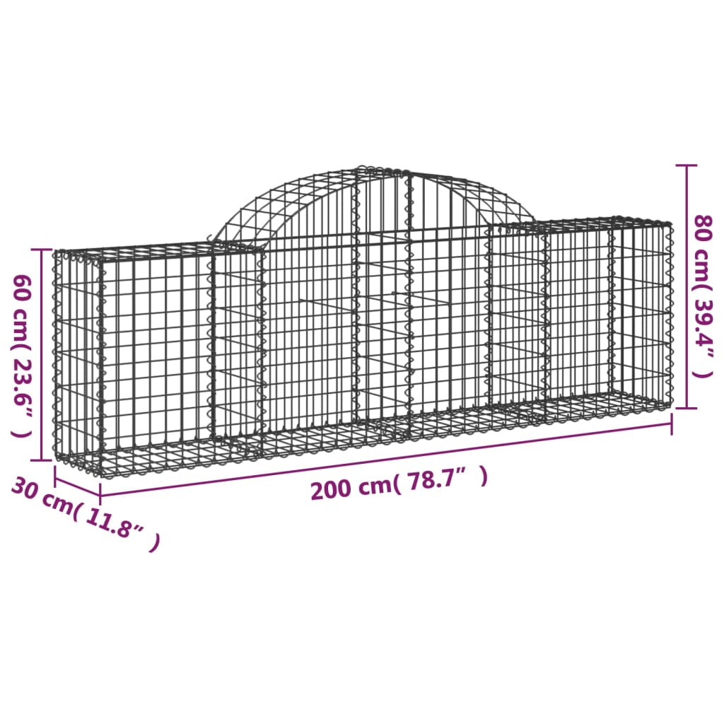 Gabionkurver buede 18 stk 200x30x60/80 cm galvanisert jern
