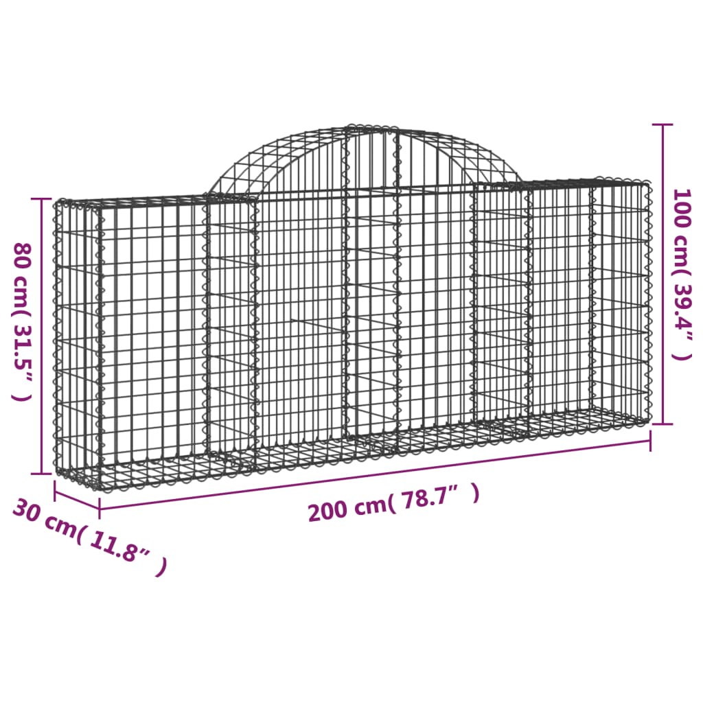 Gabionkurver buede 30 stk 200x30x80/100 cm galvanisert jern