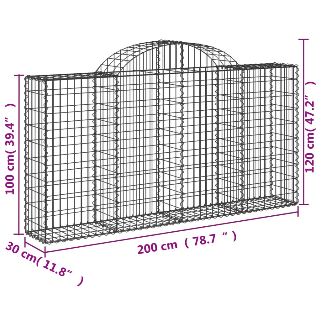 Gabionkurver buede 25 stk 200x30x100/120 cm galvanisert jern vidaXL