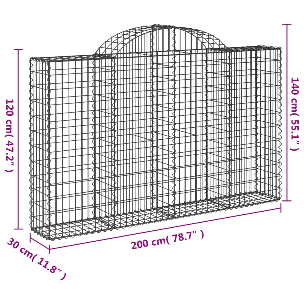 Gabionkurver buede 8 stk 200x30x120/140 cm galvanisert jern