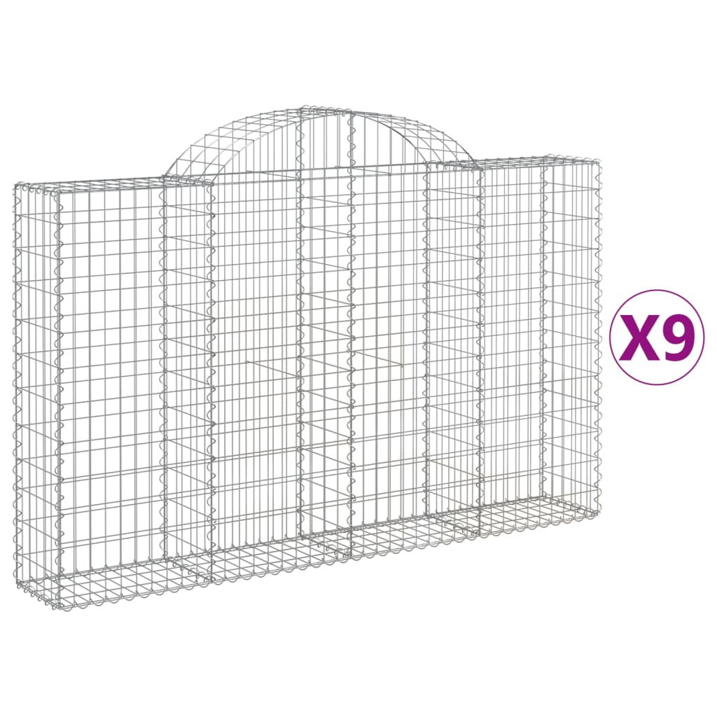 Gabionkurver buede 9 stk 200x30x120/140 cm galvanisert jern