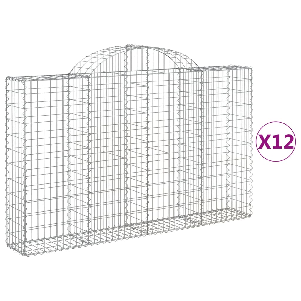 Gabionkurver buede 12 stk 200x30x120/140 cm galvanisert jern