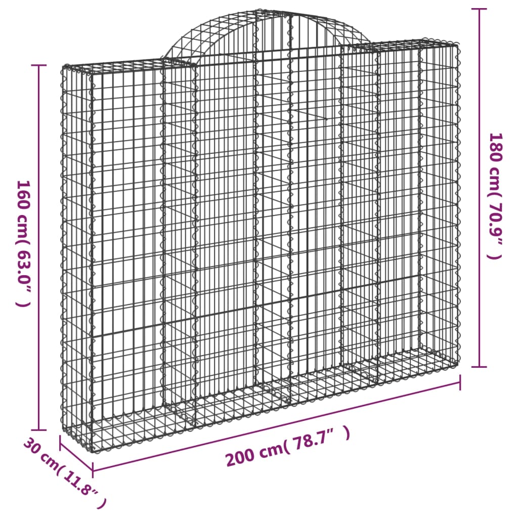 Gabionkurver buede 3 stk 200x30x160/180 cm galvanisert jern vidaXL
