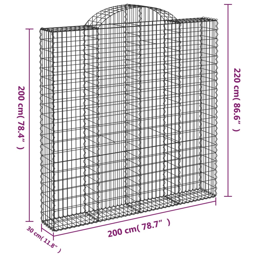 Gabionkurver buede 6 stk 200x30x200/220 cm galvanisert jern
