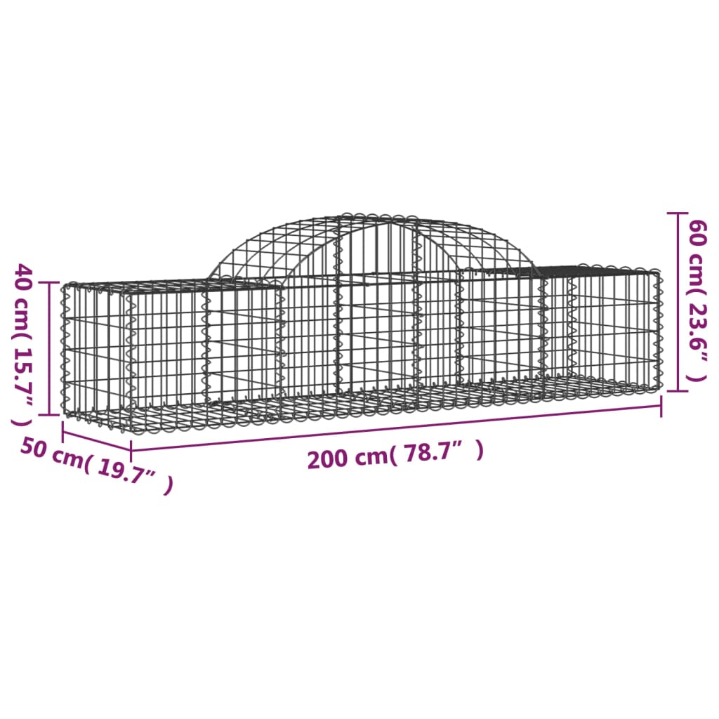Gabionkurver buede 30 stk 200x50x40/60 cm galvanisert jern