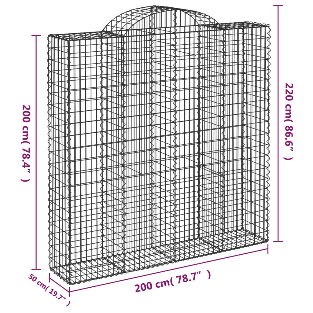 Gabionkurver buede 11 stk 200x50x200/220 cm galvanisert jern