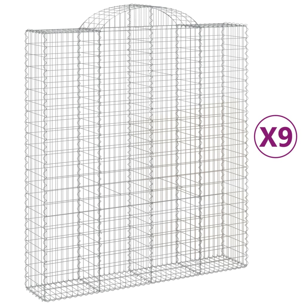 Gabionkurver buede 9 stk 200x50x220/240 cm galvanisert jern